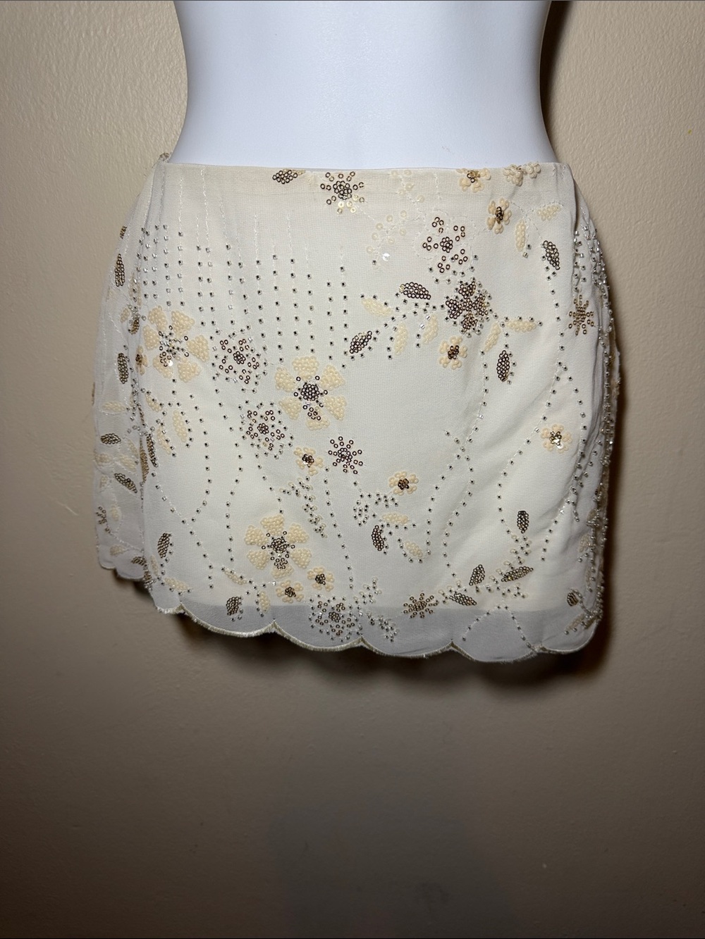 Embroidered Cream Floral Mini Skirt